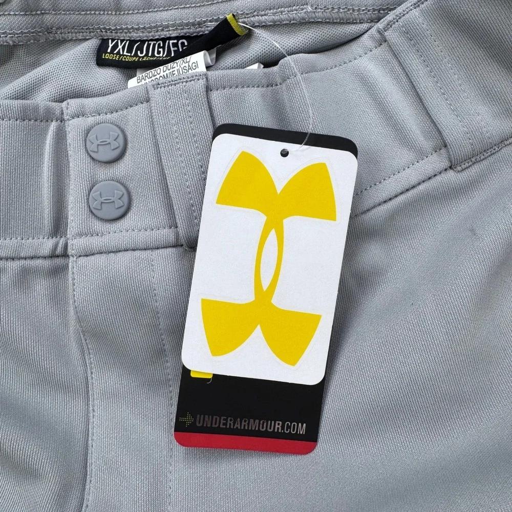 Under Armour Baseball Pants Youth XL Leadoff Gray Blue‎ HeatGear Piped Logo